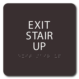 The Sign Studio - 6" x 6" - Dark Brown/White - ADA - EXIT Stair UP Sign with Tactile & Braille