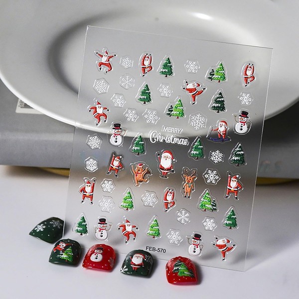 Winter Snowflake Nail Art Stickers Embossed Christmas Tree Santa Claus