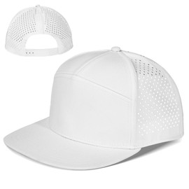 Big Head L/XXL Flat Brim Hat Adjustable Water-Resistance Performance Snapback Cap 7 Panel Hats for Men White