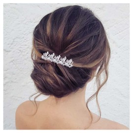 Inilbran Boho Crystal Hair Comb Silver Rhinestone Wedding Hair Comb Barrettes Vintage Crystal Cz Hair Comb Headpiece Sparkly Cz Wedding Headpieces Comb Decorative Headwear Bridal Hair Accessories