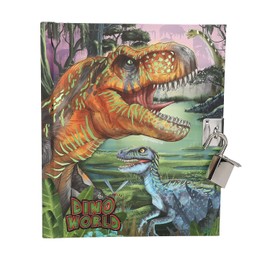 Depesche 13244 Dino World Diary with Lock, Book with Dinosaur Motifs and 192 Lined and Colourful Illustrated Pages, Multicoloured