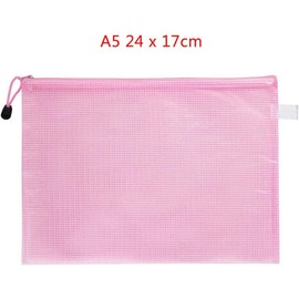 Boxonly A5 Plastic Wallets Zip Lock Bags Mesh Document Wallet Document Folders Plastic Pockets Zipper File Wallet for School Office Homework Travel Storage Bags Pink