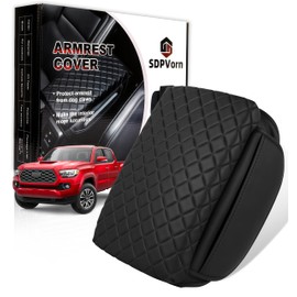 SDPVorn Armrest Cover for Toyota Tacoma Center Console Pad with Organizer Storage Pockets, Black Faux Leather Arm Rest Lid Protector Cushion Interior Accessories (2016-2023)