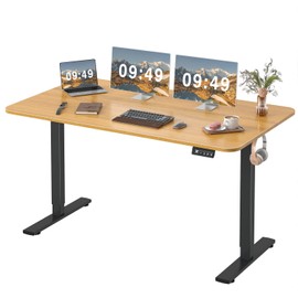 Furmax Electric Height Adjustable Standing Desk Large 55 x 24 Inches Sit Stand Up Desk Home Office Computer Desk Memory Preset with T-Shaped Metal Bracket, Maple
