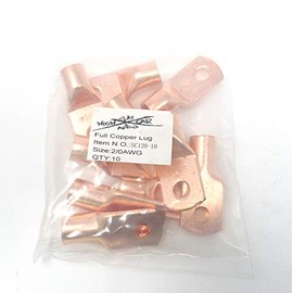 (10) 2/0 Gauge Copper Ring Terminals 3/8"