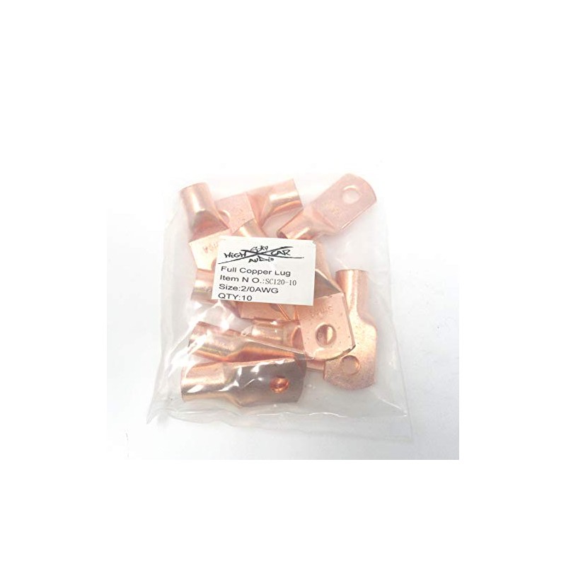 (10) 2/0 Gauge Copper Ring Terminals 3/8"