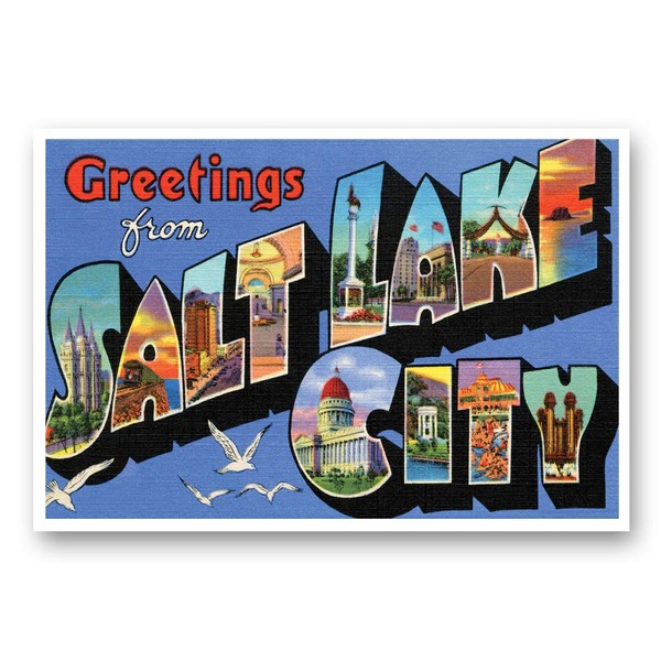GREETINGS FROM SALT LAKE CITY, UT vintage reprint postcard set of 20 identical postcards. Large Letter Salt Lake City, Utah city name post card pack (ca. 1930's-1940's). Made in USA.