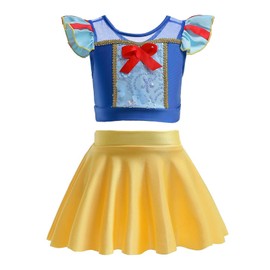 AmzManch Baby Girls Two Piece Tankini Bathing Suit Princess Snow White Bikini Swimsuit Toddler Ruffle Sleeve Swimwear Summer Holiday Beach Sport Swimming Suit Size 4T/3-4Years