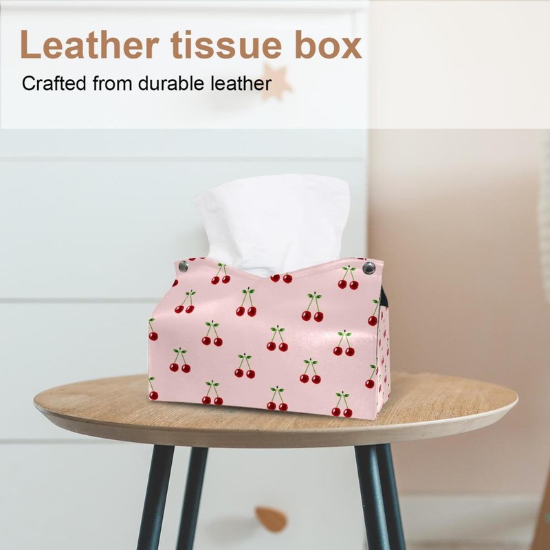 2 Pack Tissue Box Cover Holder, Cherry Pattern Rectangle Leather