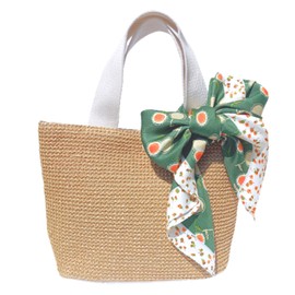 Jotml Women's Basket Bag, Elegant, With Scarf, Lightweight, Mini Tote, white & green