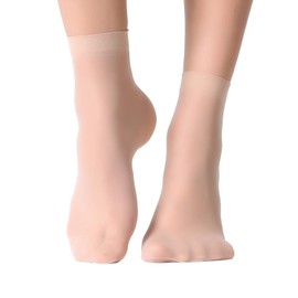 MANZI 12 Pairs Nylon Pantyhose Socks Ankle Sheer Hosiery One Size Nude with Black