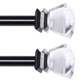 Turquoize 3/4-Inch Single Window Curtain Rod with Acrylic Finial Diamond Single Curtain Rod 2 Pack, 3/4 - Inch Diameter Elegant Style Rods with Brackets & Hardware, 48-84 Inch, 2 Pack, Black