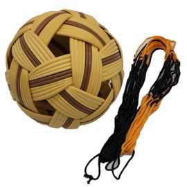 Sepak Takraw Ball, General Competition Model, For Practice, Circumference: 0.16 - 0.17 ft (0.42 - 0.44 m), Weight: 6.0 - 6.3 oz (170 - 180 g), Brown Line, Made In Thailand, Dedicated Ball Net Set