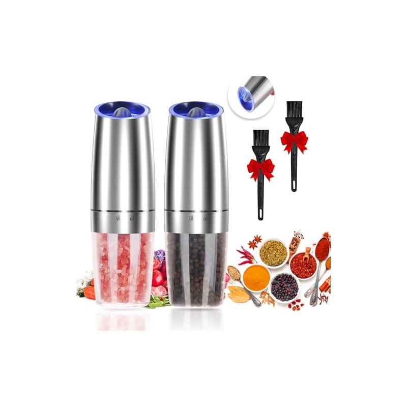 Gravity Electric Pepper and Salt Grinder Set - Adjustable Coarseness