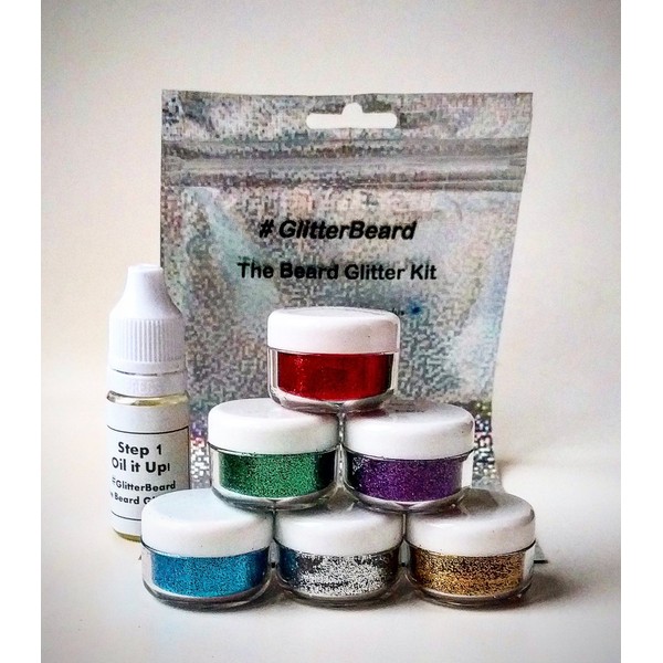 Glitterbeard, 6 COLOUR SET Beard Glitter Kit, Beard Oil +