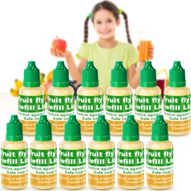Qualirey 12 Pack Fruit Fly Trap Refill Liquid, 0.68oz Per Bottle Liquid Fruit Fly Traps for Indoors, Non Toxic Bait Safe Near Pets, Food and Kids, Lure Refill for Home Kitchen