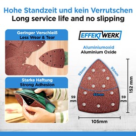 EffektWerk Delta Sandpapers (60 Pack 11 Holes) 105x152mm Triangular Sanding Pads for Mouse Sanders Multiple Grits (40, 60, 80, 120, 180, 240)