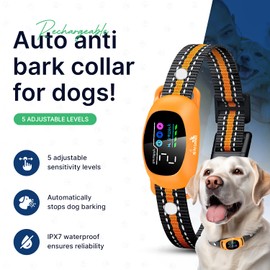My Pet Command 2-1 Dog Bark Collar with 300Ft Fob Remote Tag. Smart AI Anti Barking Training Collar Rechargeable 5 Sensitivity Levels, Beep Vibration, Shock (Optional). L,M,S Dogs Waterproof