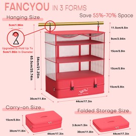 fancyou Hanging Packing Cubes for Suitcase Organizer Bags, Upgraded All Nylon Fabric Portable Closet 18 * 12 * 24in, Compression Packing and Unpacking in One Step for Business Travel Essentials (Red)