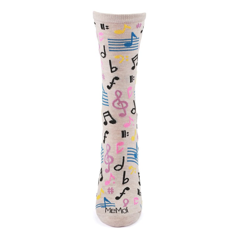 MeMoi Musical Notes Rayon Blend Crew Sock Black 9-11