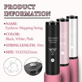 ATOMUS Eyebrow Mapping String 3 Bottle Pre-inked 30m(98ft) Microblading String for Brow Marking 3 Colors Black White Pink Measuring String for Eyebrow Makeup