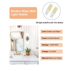 Tipace Black and Gold Wall Light,Mid Century Modern Globe Wall Sconce, Black Wall Sconce 2 Lights for Restaurant Living Room Bedside Stairs Bathroom Mirror(6000K G9 Bulbs Include)