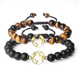 COAI Partner Bracelets Made from Gemstone and World Map Pendants, Base Metal