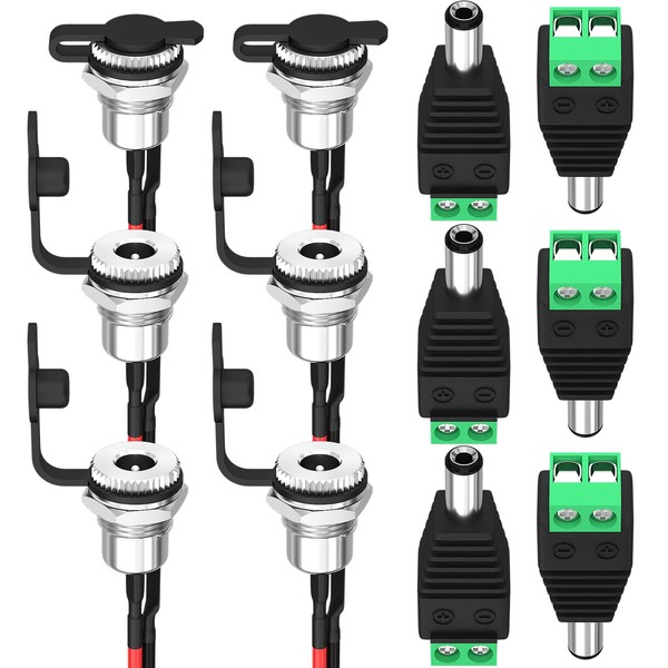 DaierTek DC Jack 5.5x2.1MM Pre-Wired Female DC Power Jack Panel