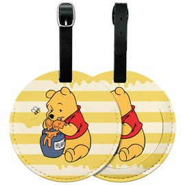 FKHGY 2 Packs Cute PU Leather Luggage Tag for Suitcase, Yellow Design Travel Suitcase Tag with Privacy Flap Address Labels, Bag Tags Travel Essentials