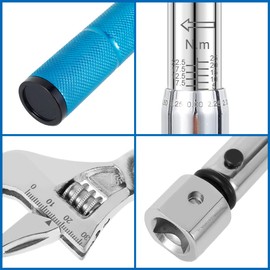 Kuphy Digital Adjustable Torque Wrench 5-25 NM 30mm Steel Open End Torque Wrench 9×12mm Interchangeable Head Torque Wrench Car Repair Maintenance Spanner Hand Tool for Bicycle Car, Blue and Silver