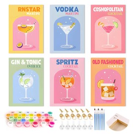 Connextion 6 Pack Paint by Numbers Adults with Frame, Small Painting by Numbers Cocktail, 15 x 20 cm, DIY Hand-Painted Paint by Numbers for Home Decor or as a Gift, Includes Brushes and Acrylic Paints