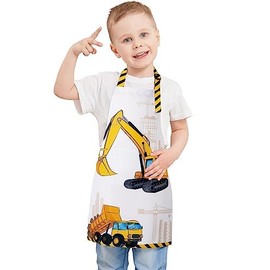 Kids Aprons for Boys - Truck Toddler Apron for Kids 6-8 with Pocket Adjustable Strap Kids Art Smock for Kids 8-12 Paint Apron