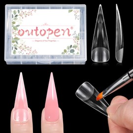 outopen 240pcs Long Straight Sharp Stiletto Nail Tips Clear Matte Full Cover Nail Extension Tips Stiletto Deep V Nail Art Tips for Polygel Acrylic Extension Beginners DIY Manicure, 12 Sizes