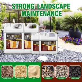 Rock Glue for Landscaping - Strong Mulch Glue for Pea Gravel Landscape, Concentrated Pea Gravel Stabilizer, Max Bonding Outdoor Mulch Binder for Walkways, Driveways, Garden, Patios, Yards (1 Gallon)