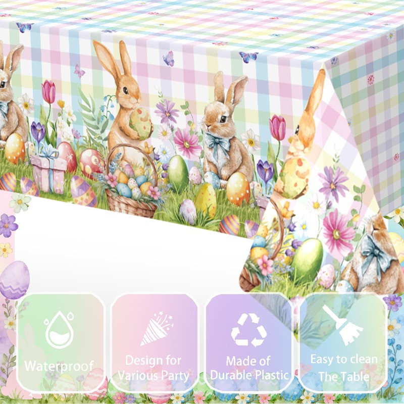 OQOQ Plaid Pastel Easter Tablecloth (2 Packs) -108x54 inches Spring