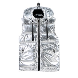 Esmeling Mens Waterproof Hooded Puffer Vest Sleeveless Puffy Jacket with Pockets(0440-Silver-M)