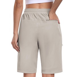 MoFiz Long Shorts for Women Knee Length Quick Dry Half Shorts Women Stretch Womens Long Hiking Shorts Knee Length with Pockets Light Khaki Small