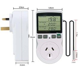 Digital Temperature Controller Thermostat Heating and Cooling Mode Outlet Socket with 1.7m Sensor for Carboy Homebrew Fermenter Greenhouse Terrarium 240V 10A 2400W