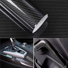 6D Carbon Fiber Vinyl Wrap, Arespark 1ft x 10ft Gloss Black Waterproof Self Adhesive Film Roll with Air Release Technology, Automotive Vinyl Wrap Interior and Exterior (1x10ft)