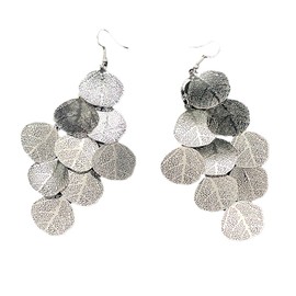 Bohemian Boho Filigree Leaf Chandelier Dangle Earrings for Women Statement Handcrafted Delicate Lightweight Drop Earrings - Silver