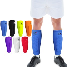 LUONT - Soccer Shin Guards for Men, Women & kids | Protective Football Soccer Pads with Superior Impact Absorption, Breathable, & Lightweight | Football Shin Guards Sleeves (L, Blue)