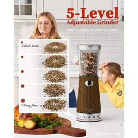 Electric Pepper Grinder, Stainless Steel Rechargeable Salt or Pepper Grinder with 4.5 oz Large Capacity, 1.8" Wide Mouth, Adjustable Coarseness, Ideal for Kitchen