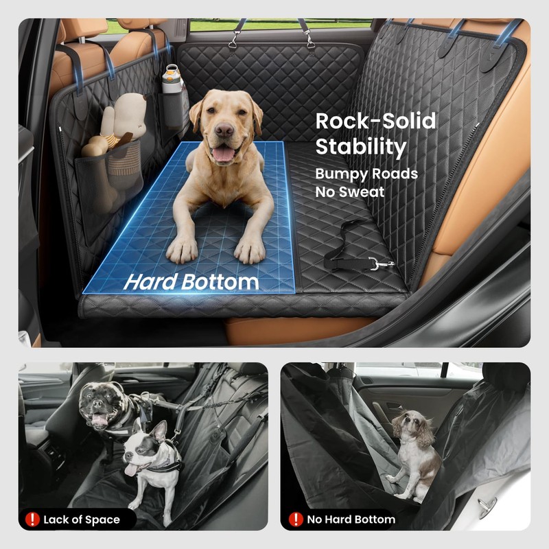 REEVAA Dog Car Seat Cover for Back Seat, Hard Bottom