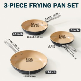 Cooks Standard Hard Anodized Nonstick Frying Pan Set, 8-inch/9.5-inch/11-inch Ceramic Non Stick Skillets, 3-Piece Induction Cookware Egg Omelette Pan, Oven Safe, Black & Apricot
