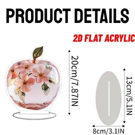 Snowsun Acrylic Decorative Sign Crystal Apple 2D Flat Print Acrylic Decorative Desktop Decoration for Home Office Garden with Stand 7.87"