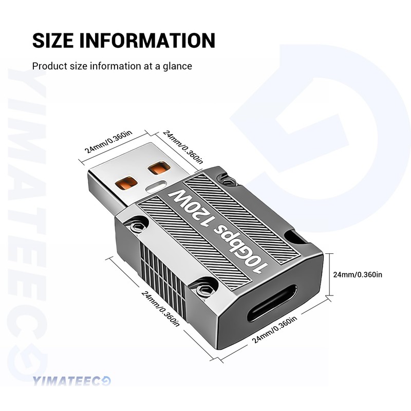 YIMATEECO 120 W Lightning Adapter USB-A to Type-C Adapter Grey