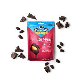 Blue Diamond Almonds, Dark Chocolate Covered Thin Dipped Snack Nuts for Guilt-Free Snacking with Half the Sugar, Perfect for Gathering, Holidays, or Craving a Sweet Treat, 4oz. Resealable Bag