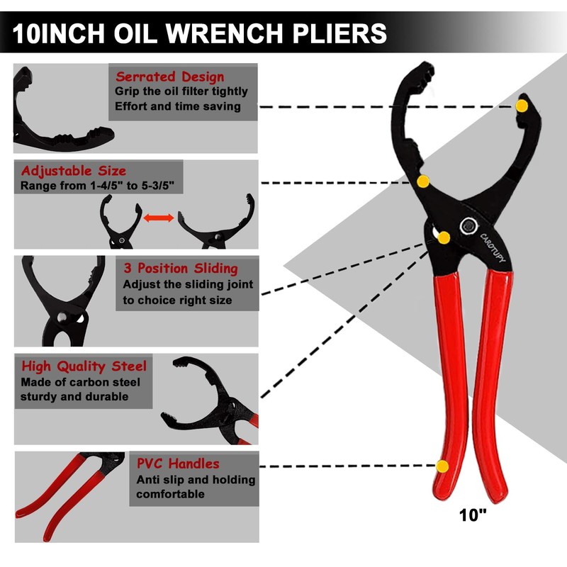 CAROTUPY 5Pcs Adjustable Oil Filter Pliers Set, Universal Oil Filter
