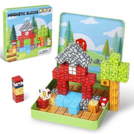 Fuliuyu 49 PCS Mini Magnetic Building Blocks Travel Toys for Kids Ages 4-8, Travel Magnetic Tiles with Portable Iron Storage Box, STEM Learning Educational Construction Toys for Toddlers 3-5