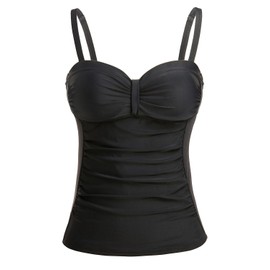 Talisea Women's Underwire Tankini Top Only Tummy Control Swimsuit Top Push Up Bathing Suit Top No Bottom Black L